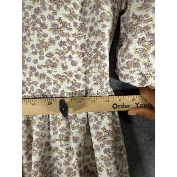 Leia & Co M Purple Floral V-Neck Puff Sleeve Midi Dress Pockets Smocked Back - Picture 6 of 9